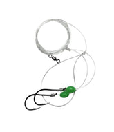 Five-pack hi-low rig octopus hooks 4/0 in green, USA made, on display